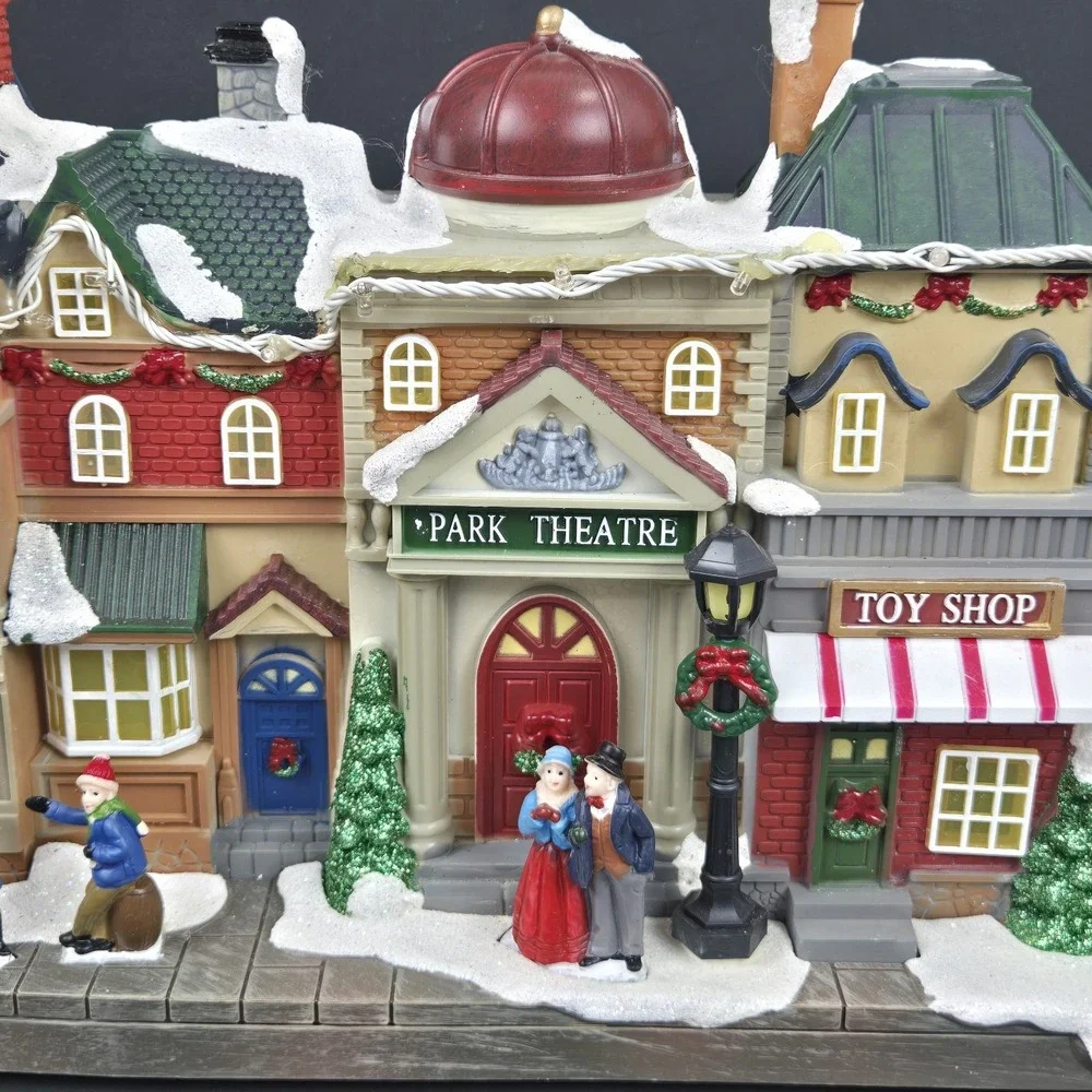Victorian Christmas Village w Theatre Toy Shop Bakery Plays Music & Lights VIDEO